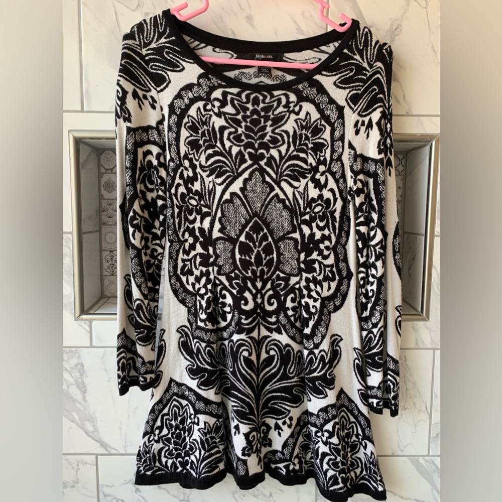 Striking Black and White Damask Sweater.